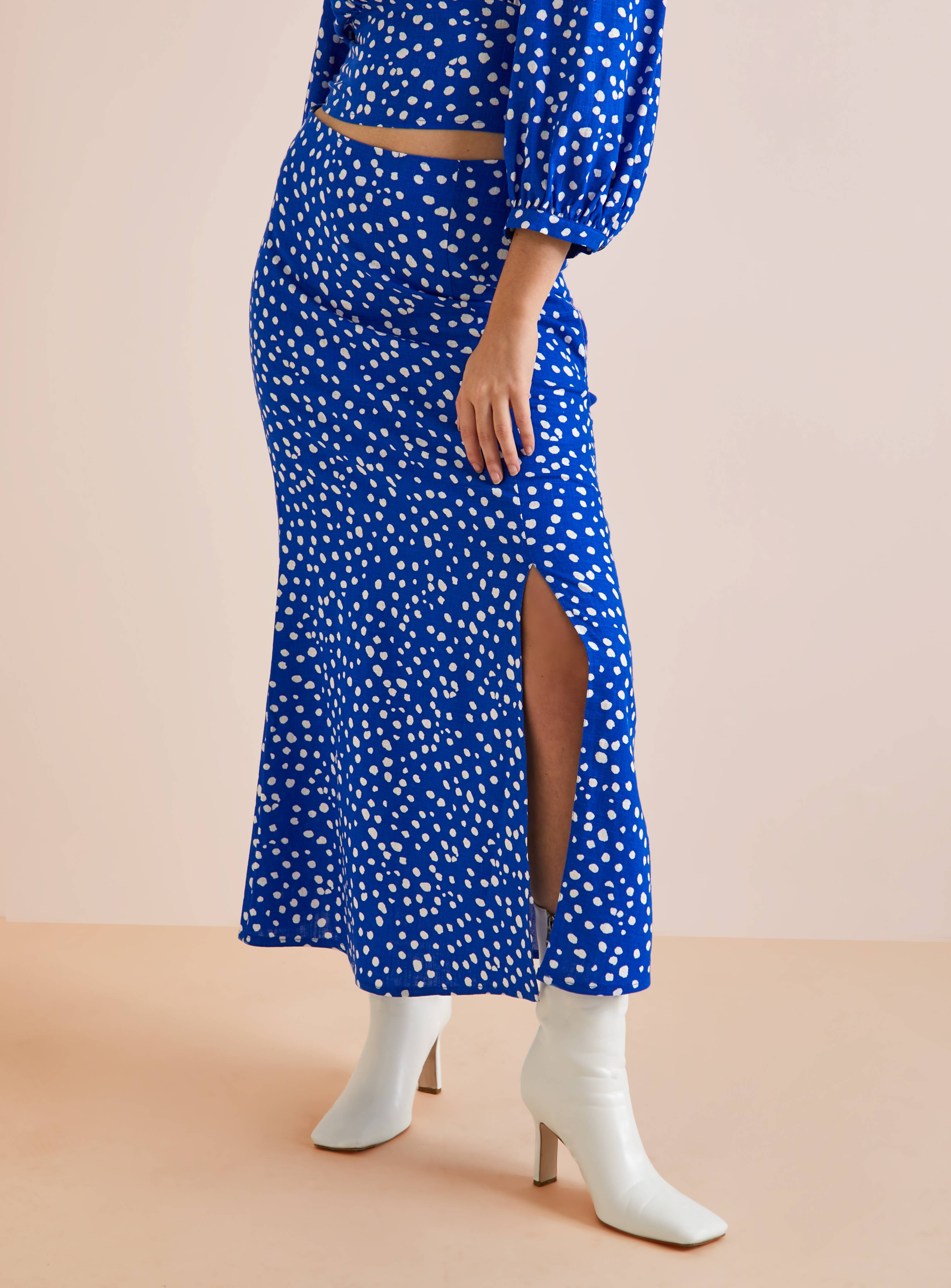 Everbelle Blue Dotty Coord Side Split Midaxi Skirt 10 - Image 2